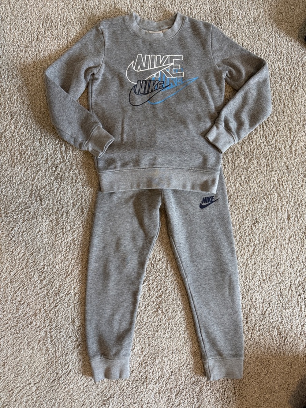 Nike Boys Grey Sweatshirt & Joggers with Blue and Black Logos